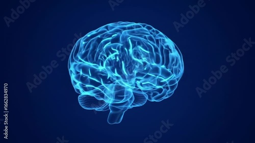 Human Brain:  3D Animated Neurological Scan, Glowing Blue, Detailed Anatomy