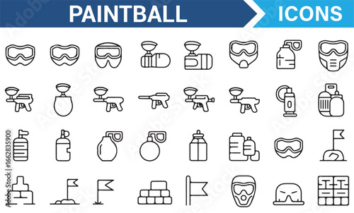 Paintball Game Icons Set for Sports Events and Graphic Design