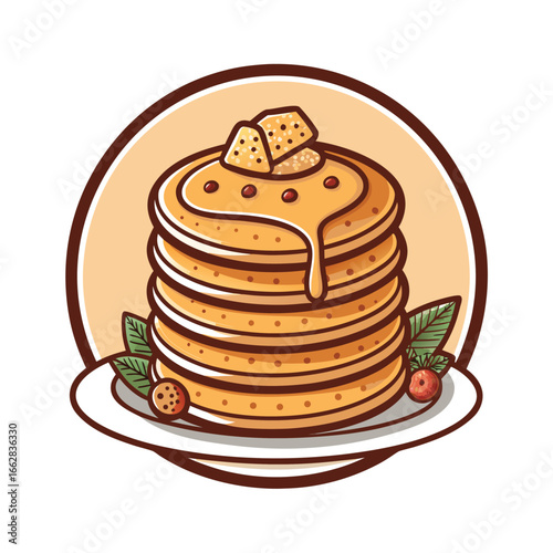vector pancake cartoon illustration, suitable for, logos, prints, stickers, Pancake logo template, suitable for restaurant, food truck and café

