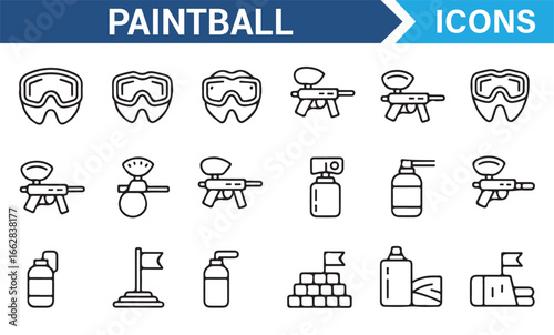 Set of Paintball Gear and Equipment Icons for Sports Graphics