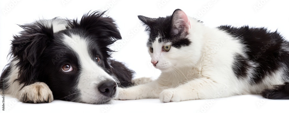 Obraz premium The playful bond between a dog and cat sharing a moment together