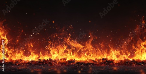 Fiery flames licking at the dark