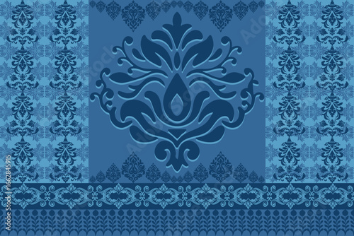 Elegant and luxurious blue Damask seamless pattern vector illustration. Perfect for wallpaper, fabric, textile, stationery, invitation card, banner, background, and other creative projects. The design