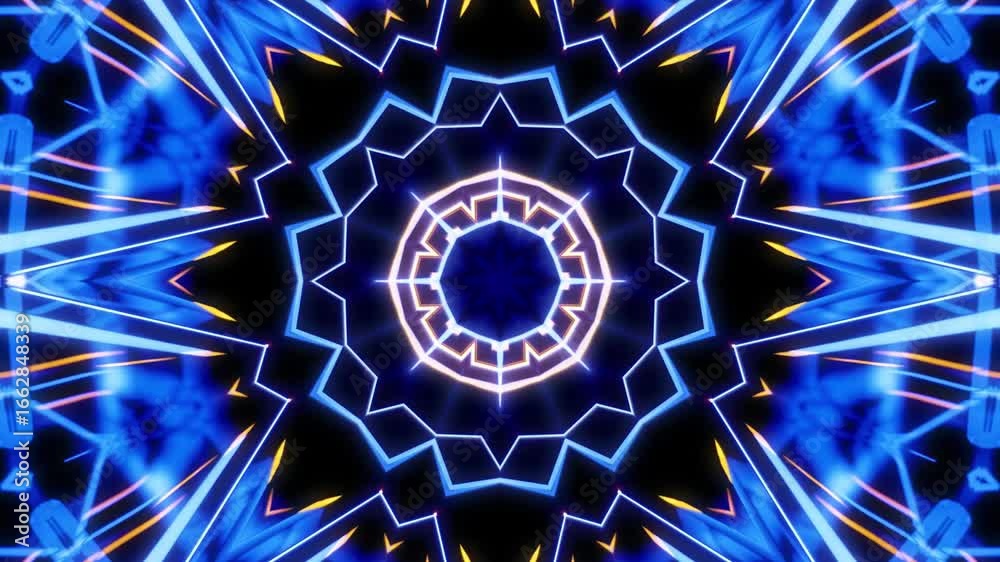 Seamless Mandala Patterns Rotating in Luminous Corridor