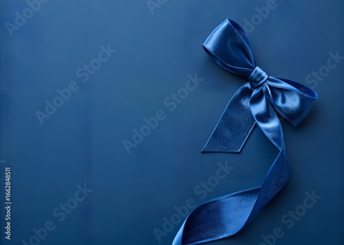 Elegant Blue Satin Bow on Dark Blue Background