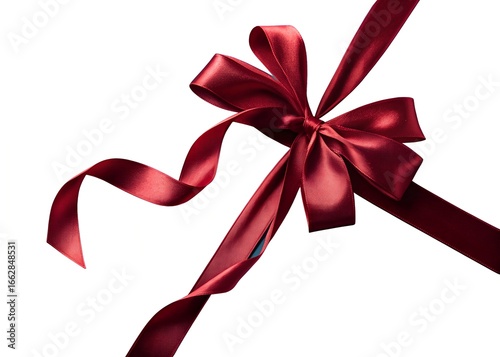 Deep Red Satin Bow and Ribbon Isolated on White Background. 