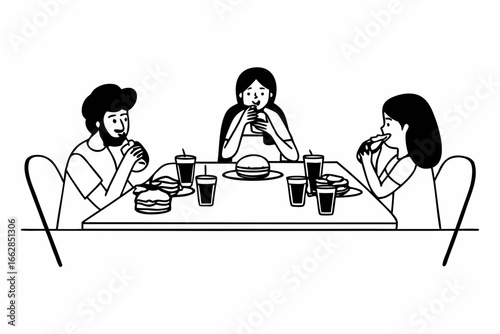 Friends enjoy delicious burgers together around a table, laughter and good times shared