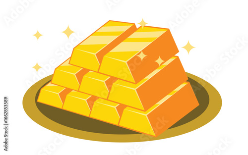 Glittering stack of gold ingots with some shiny trinket within
