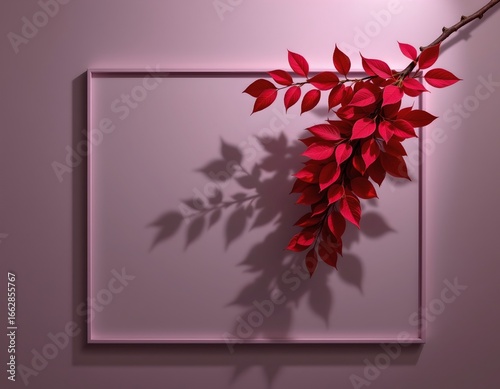Crimson Foliage Still Life with Geometric Frame