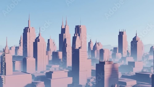 Abstract Cityscape: Low-Poly Buildings in Pastel Hues, Architectural Visualization