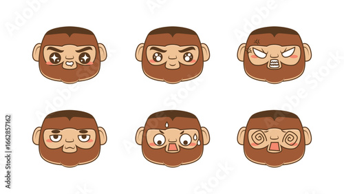 Vector illustration of hip hop monkey with three views and expressions