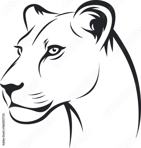 Vector art illustration of a woman's fashion profile with beauty hair and lips alongside the silhouette of a Tiger