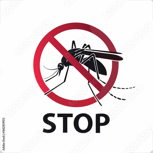mosquito in red on with stop sign eps on white background