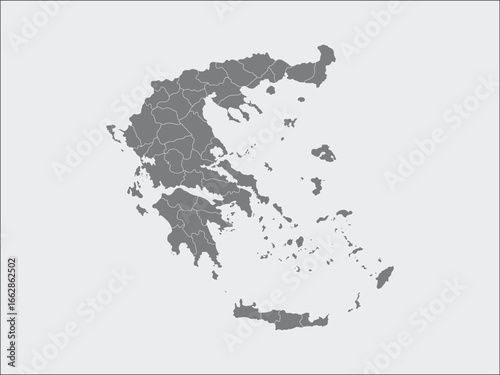 The detailed map of Greece with regions or states on grey background 
