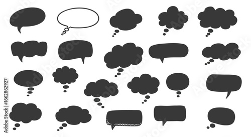 speech bubble collection expressing thoughts and ideas in various shapes and styles perfect for social media graphics and communication design projects.