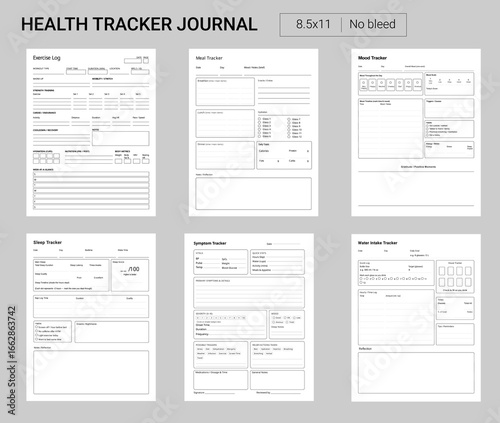 Health Tracker Journal - Exercise, Meal, Mood, Sleep, Water, Symptom Logs
