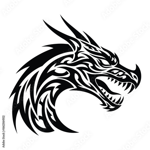 Wallpaper Mural Tribal dragon head design featuring sharp lines and intricate details perfect for tattoo art and graphic design projects Torontodigital.ca