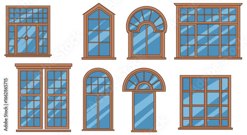 window frame designs showcasing various architectural window styles with pane details bringing an element of classic design ideal for architectural illustrations