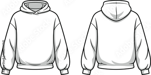 Blank hoodie template front and back view, empty sweatshirt mockup, fashion apparel design, casual pullover illustration, clothing vector, unisex hoodie graphic isolated style