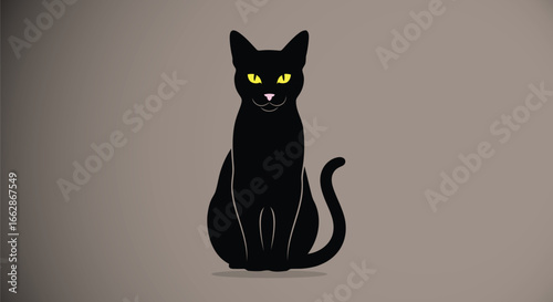 Stylish black cat silhouette with glowing eyes