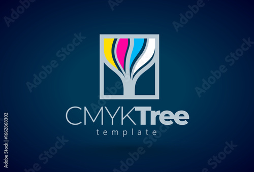 Logo Cmyk Tree. Printing theme. Template design vector. Black background