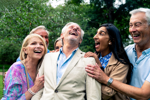 Senior group old buddies reunion in London