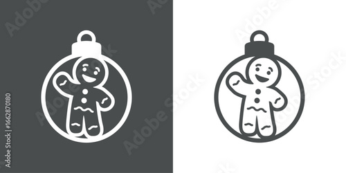 Decoración para árbol de navidad. Logo silueta de bola de navidad con hombre de pan de jengibre con líneas