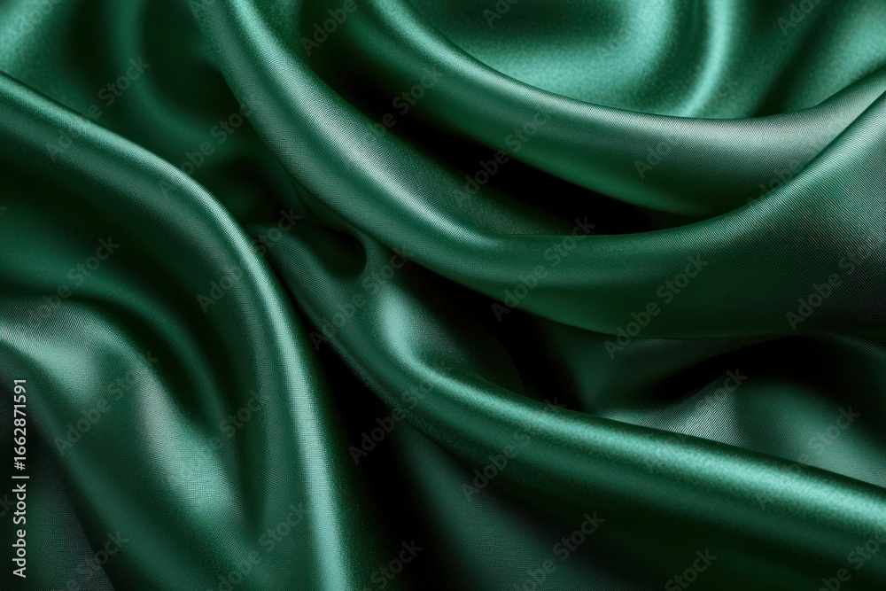 Obraz premium Smooth and shiny green satin fabric with elegant folds and soft texture