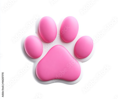 A 3D pink animal paw print icon isolated on a white background, representing pets, animals, and vet services.


