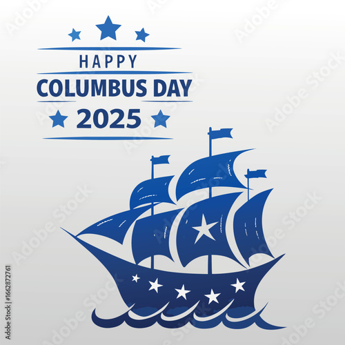 happy Columbus day 2025 greeting card with caravel 
