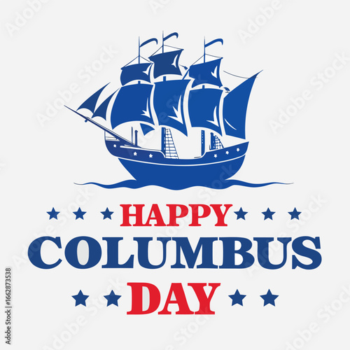 happy Columbus day greeting card with caravel