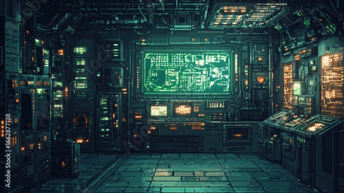 Futuristic Command Center Overlooking a Starry Cityscape