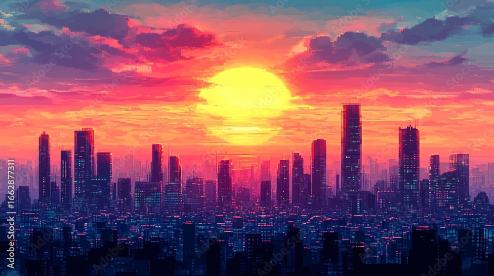 Obraz premium Retro pixel art of a tranquil monochrome beach at sunset