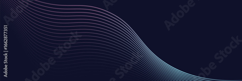 Abstract glowing wave lines on dark blue background. Dynamic wave pattern. Modern flowing wavy lines. Futuristic technology concept. Suit for banner, poster, cover, brochure, flyer, website