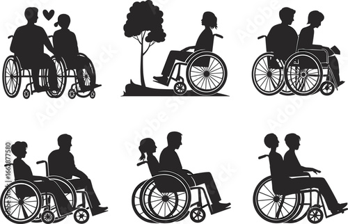 Disabled couples in wheelchairs, loving relationships, accessibility, outdoor activities, companionship, support, care, disability awareness, inclusion, 