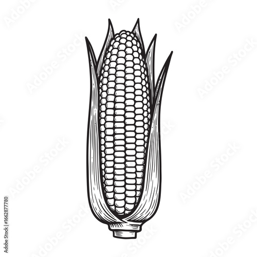 black and white silhouette of vector corn on a white background