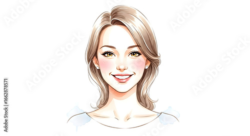 Cartoon woman with blonde hair and a bright smile    .ai generative, transparent background, white background. isolated on white background, png, jpeg, jpg.