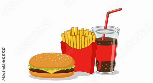 Classic Fast Food Combo Burger, Fries, and Soda - A Delicious and Quick Meal Option