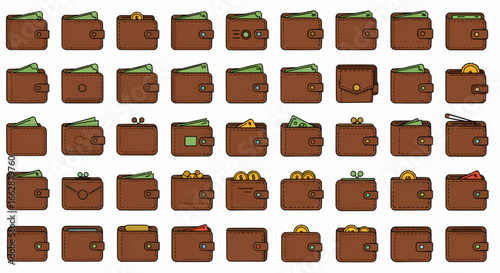Wallet Icons Diverse Collection of Brown Leather Wallets