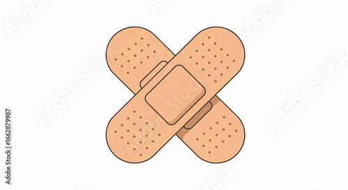 Symbolic Illustration of Two Crossed Adhesive Bandages Representing First Aid and Healing Support