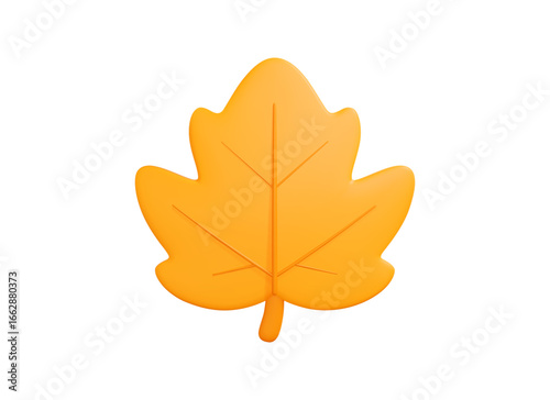 3D Yellow maple leaf. Autumn dry foliage vector icon