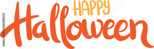 Happy Halloween Handwritten Text. Playful and Spooky Halloween Lettering in Vibrant Orange – Ideal for Posters, Invitations, and Digital Decorations