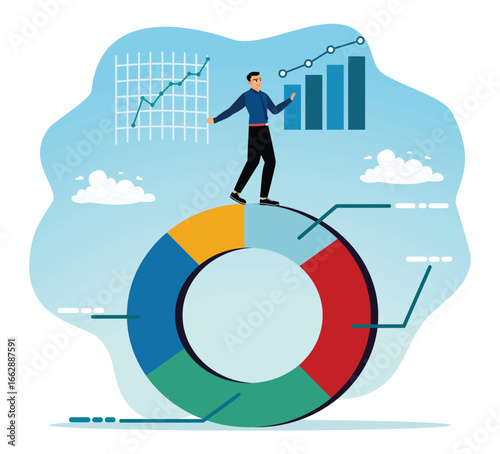 Entrepreneurs analyze data charts and financial graphs for decision-making.