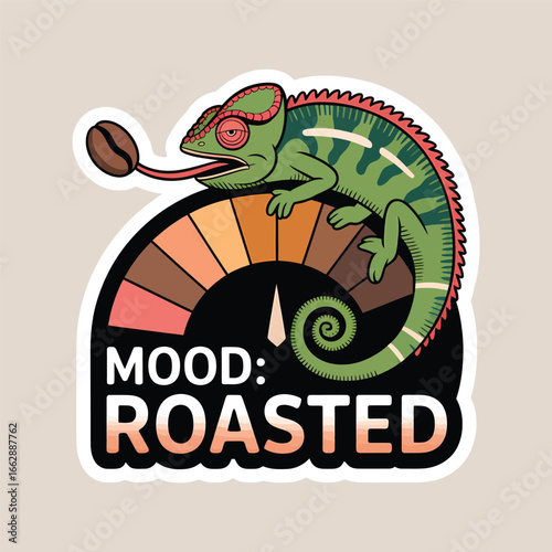 Chameleon on mood meter with roasted coffee text reptile