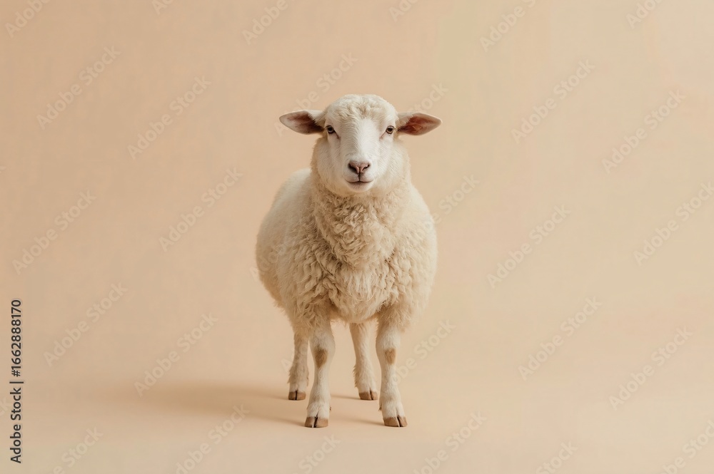 Obraz premium Studio Shot Calm Sheep Posing Against Beige Background