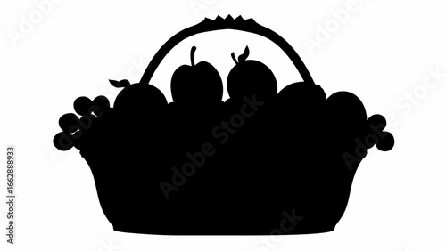 Silhouette of a fruit basket filled with plums and grapes against a white isolated background view image