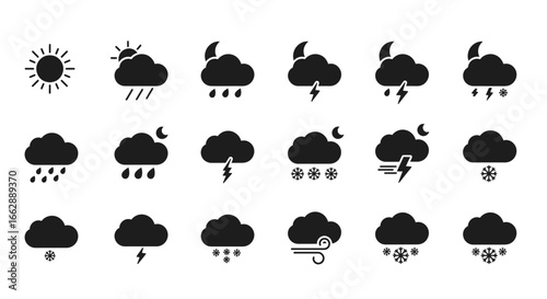 Set of Black and White Weather Icons