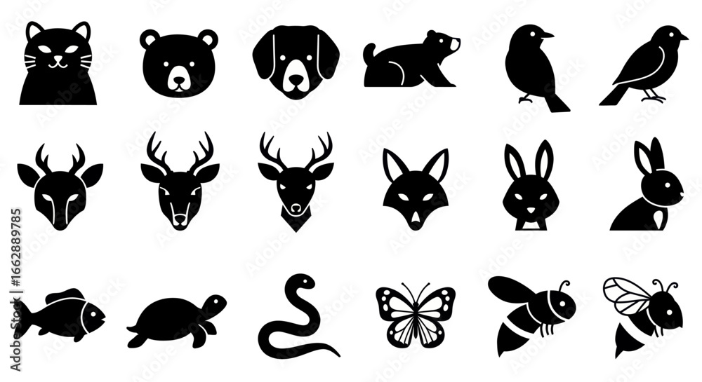 Fototapeta premium Simple Black Silhouette Animal Icons Set
