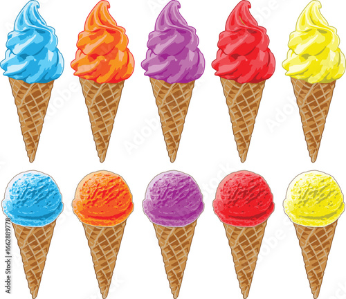 Vector icon of colorful ice cream ball on cone