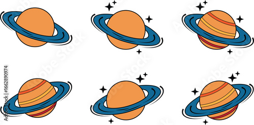 Planet Saturn silhouette icon set. Planet Saturn with planetary ring vector icons isolated on transparent background. Cosmos and astronomy planet vector illustration.
